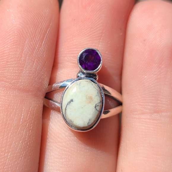 Authentic White Buffalo Turquoise - Nevada & Black Onyx 925 Ring - Picture 2 of 9